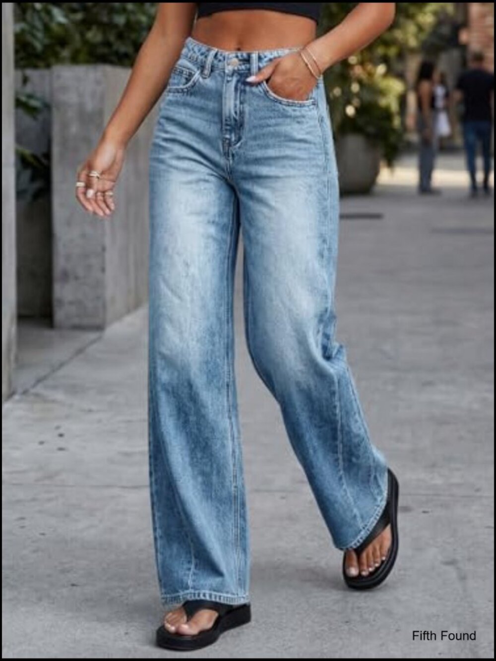 High Waisted Wide Leg Jeans Baggy Stretchy Denim Pants with Pockets - Picture 3 of 7